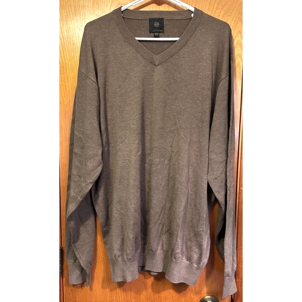 MX Fusion Mens V Neck Pullover Sweater Brown Cotton Blend XLT